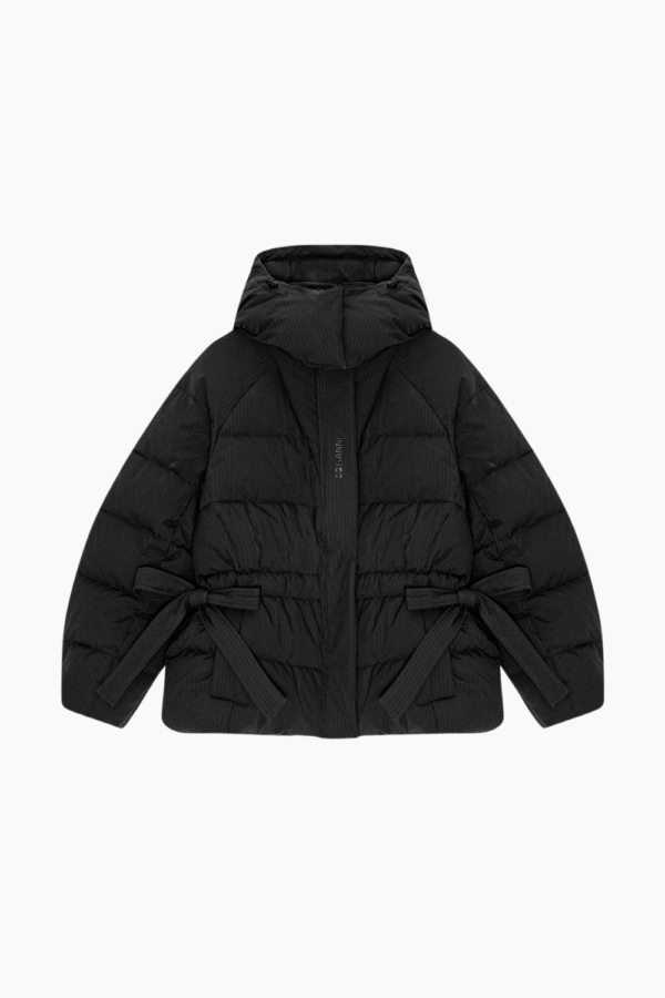 Tech Seersucker Oversized Puffer Jacket F9496 - Black - GANNI - Sort XXS/XS