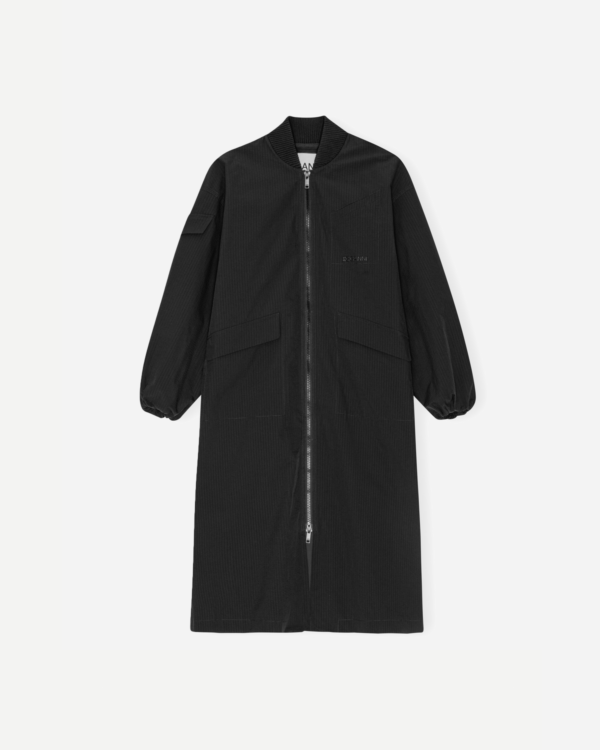 Tech Seersucker Oversized Shell Coat - Black