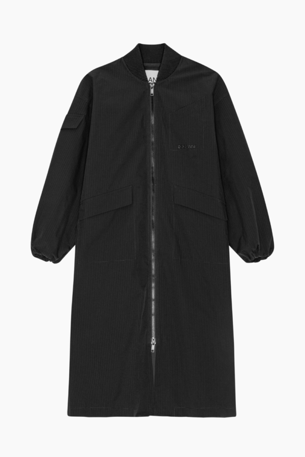 Tech Seersucker Oversized Shell Coat F9468 - Black - GANNI - Sort XXS/XS