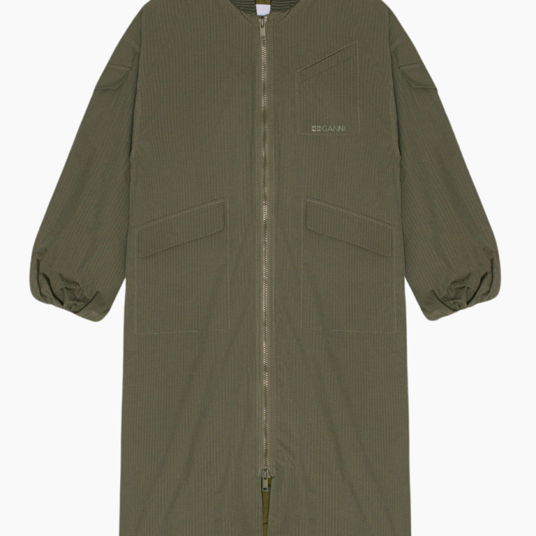 Tech Seersucker Oversized Shell Coat F9717 - Beetle - GANNI - Grøn S/M