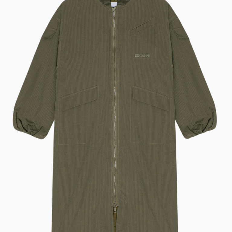 Tech Seersucker Oversized Shell Coat F9717 - Beetle - GANNI - Grøn XXS/XS