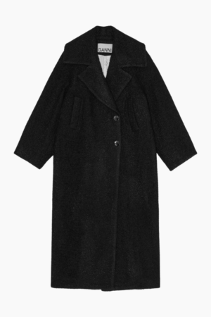 Textured Boucle Wool Coat W0024 - Black - GANNI - Sort L/XL