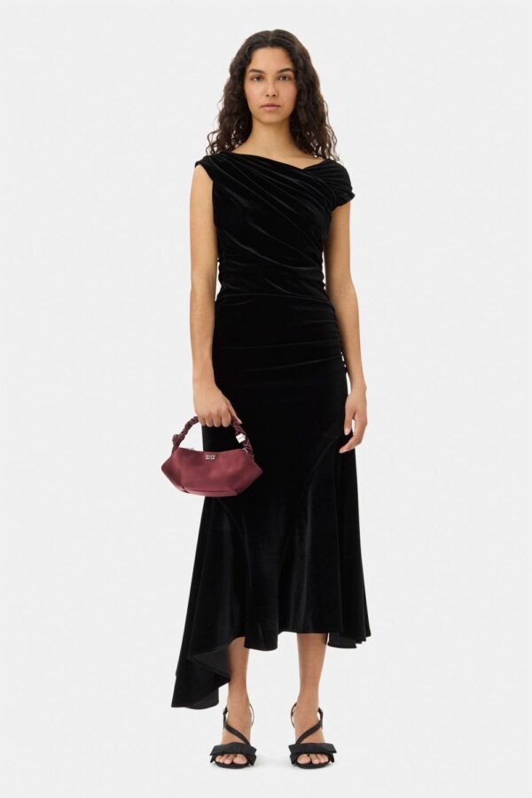 Velvet Jersey Ruched Crossover Dres