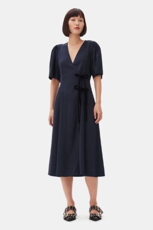 Viscose Twill Wrap Midi Dress