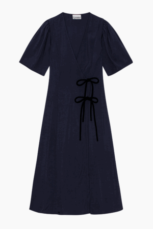Viscose Twill Wrap Midi Dress F9577 - Sky Captain - GANNI - Navy L