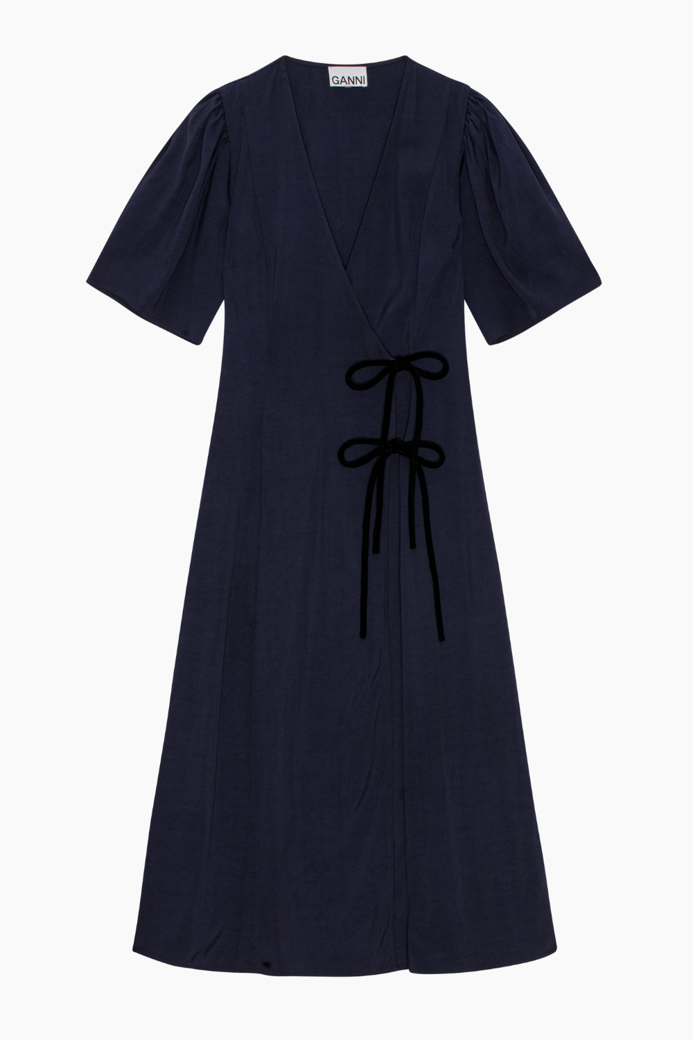 Viscose Twill Wrap Midi Dress F9577 - Sky Captain - GANNI - Navy L