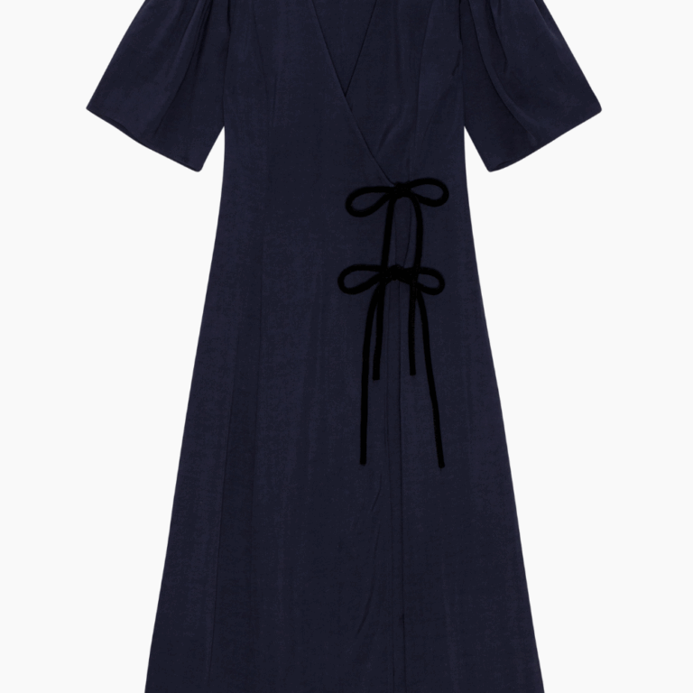 Viscose Twill Wrap Midi Dress F9577 - Sky Captain - GANNI - Navy XL