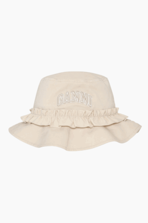 Washed Cotton Canvas Bucket Hat A6916 - Egret - GANNI - Creme XS/S