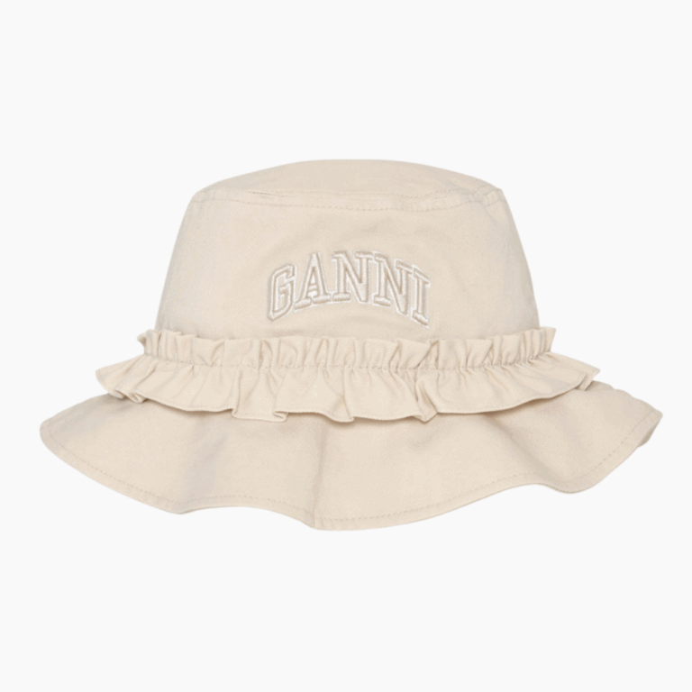 Washed Cotton Canvas Bucket Hat A6916 - Egret - GANNI - Creme XS/S