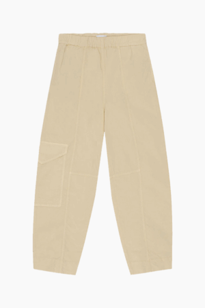 Washed Cotton Canvas Elasticated Curve Pants F8073 - Pale Khaki - GANNI - Beige XL