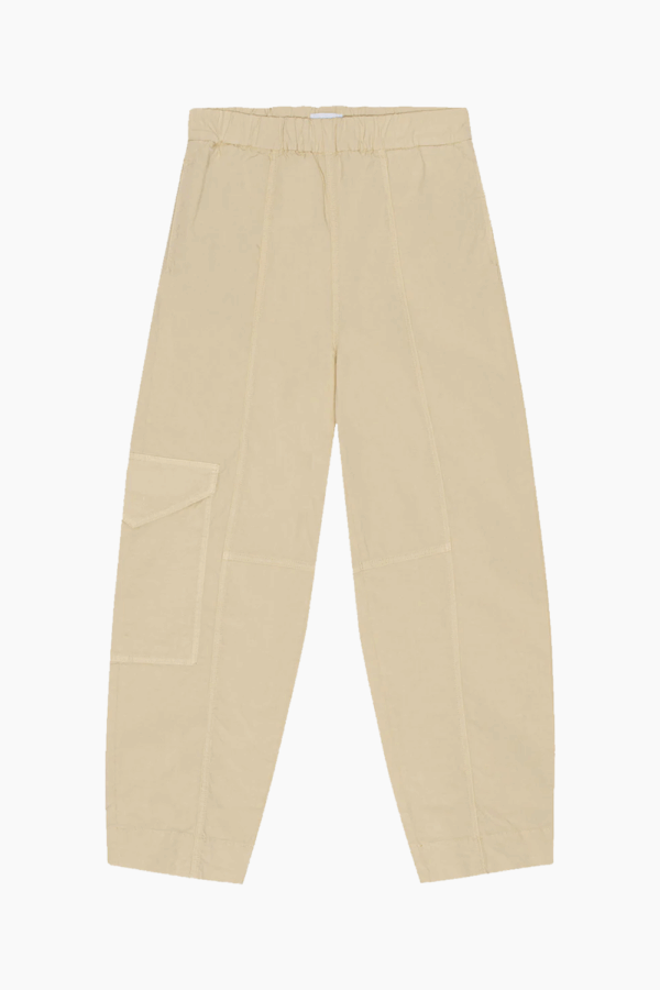 Washed Cotton Canvas Elasticated Curve Pants F8073 - Pale Khaki - GANNI - Beige XL