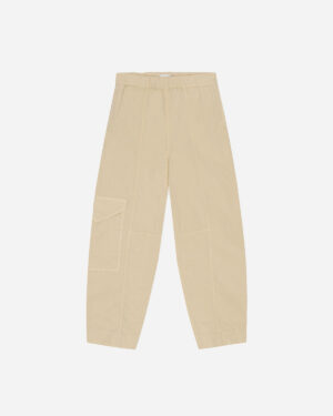 Washed Cotton Canvas Elasticated Curve Pants - Pale Khaki