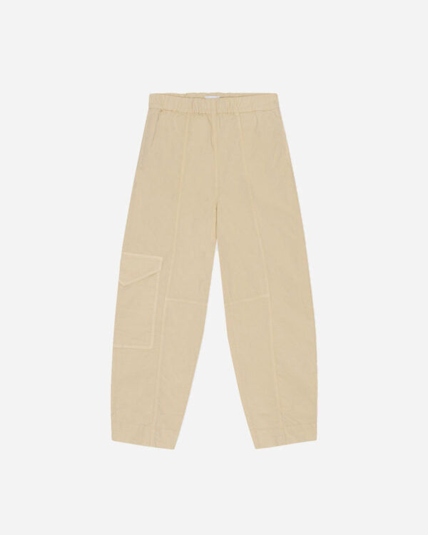 Washed Cotton Canvas Elasticated Curve Pants - Pale Khaki