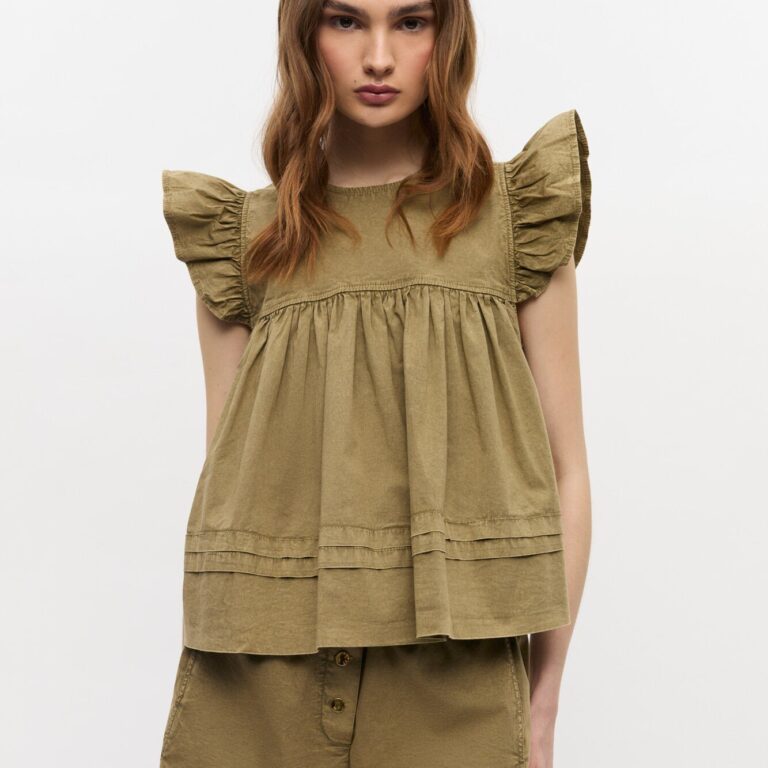 Washed Stretch Cotton Frill Sleeve