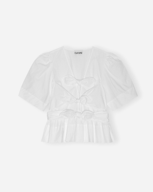 Washed Stretch Cotton Tie Strap Blouse - Bright White
