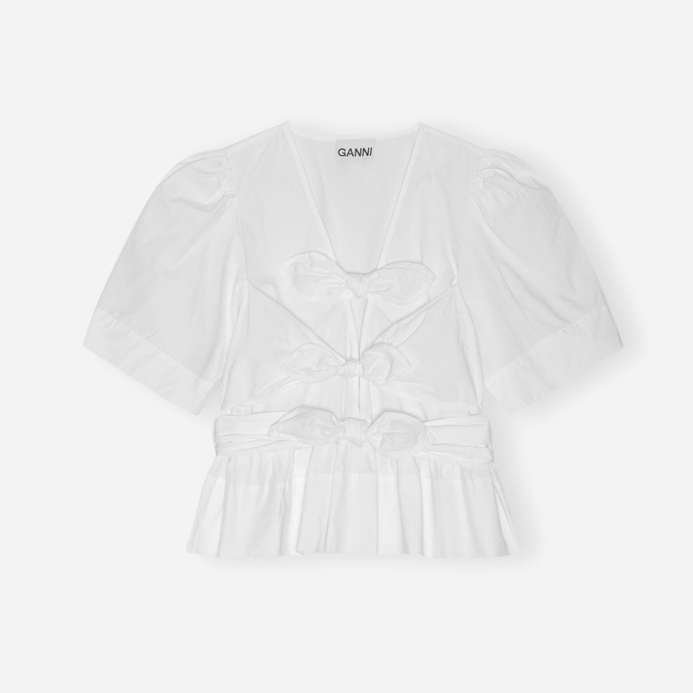 Washed Stretch Cotton Tie Strap Blouse - Bright White