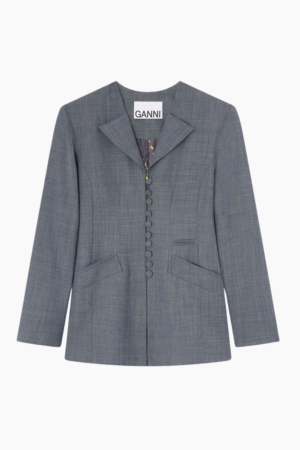 Wool Melange Suiting Long Button Blazer A1020052 - Phantom - GANNI - Grå L