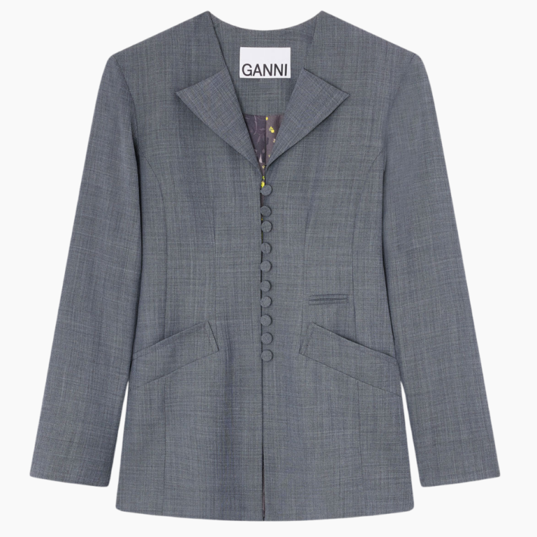 Wool Melange Suiting Long Button Blazer A1020052 - Phantom - GANNI - Grå L