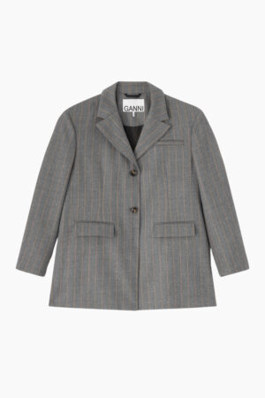 Wool Stripe Blazer A1020040 - Pewter Melange - GANNI - Grå S/M