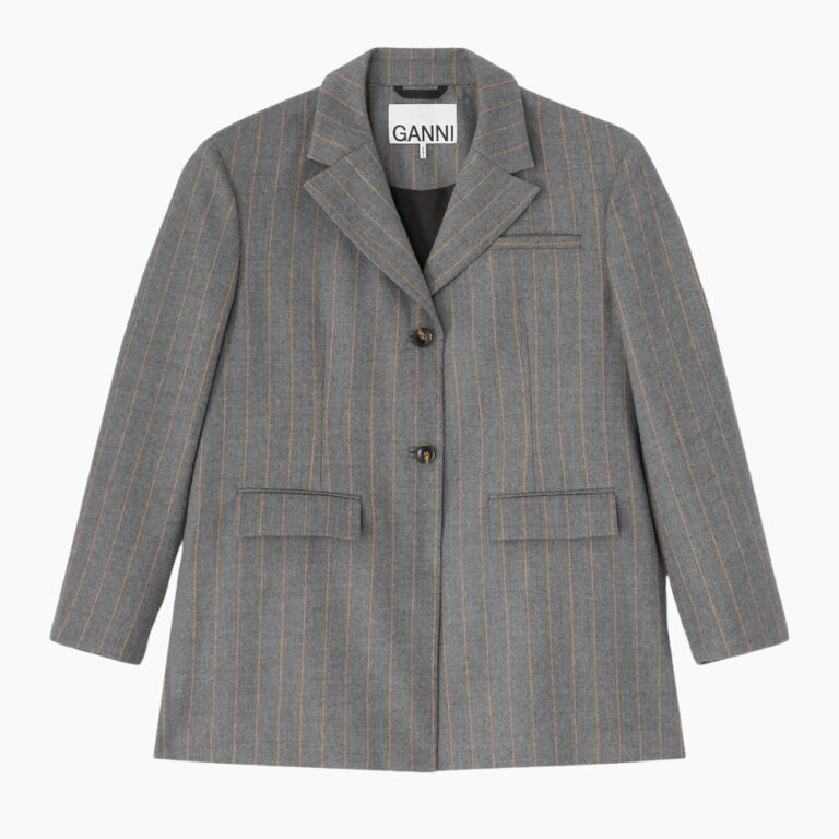 Wool Stripe Blazer A1020040 - Pewter Melange - GANNI - Grå S/M