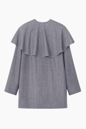 Wool Stripe Circle Collar Mini Dress W0994 - Pewter - GANNI - Stribet XS