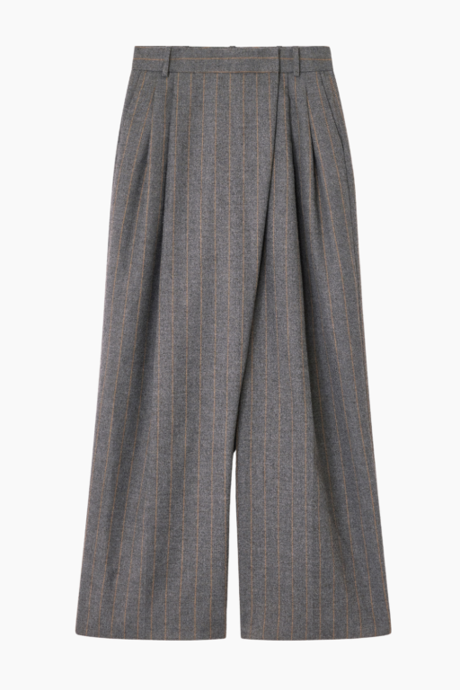 Wool Stripe Mid Waist Pants W0761 - Pewter - GANNI