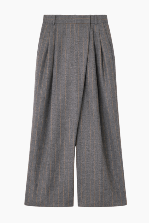 Wool Stripe Mid Waist Pants W0761 - Pewter - GANNI - Grå S
