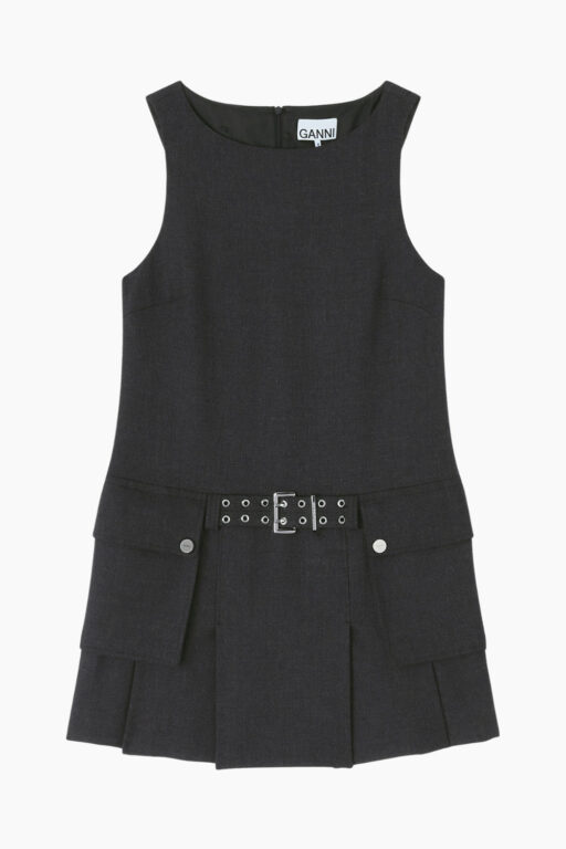 Wool Suiting Belted Mini Dress A1030115 - Phantom - GANNI