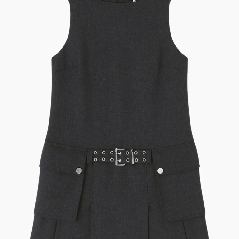 Wool Suiting Belted Mini Dress A1030115 - Phantom - GANNI - Grå M
