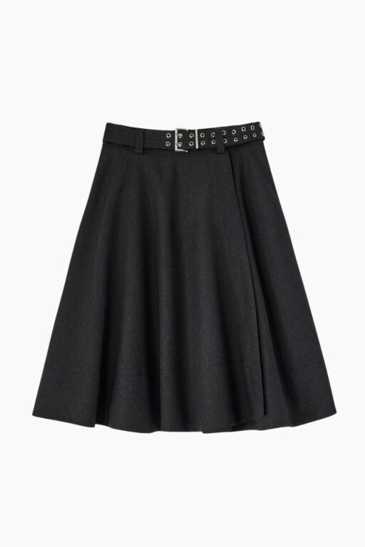 Wool Suiting Knee Length Wrap Skirt - Phantom - GANNI