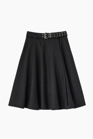 Wool Suiting Knee Length Wrap Skirt - Phantom - GANNI - Grå S