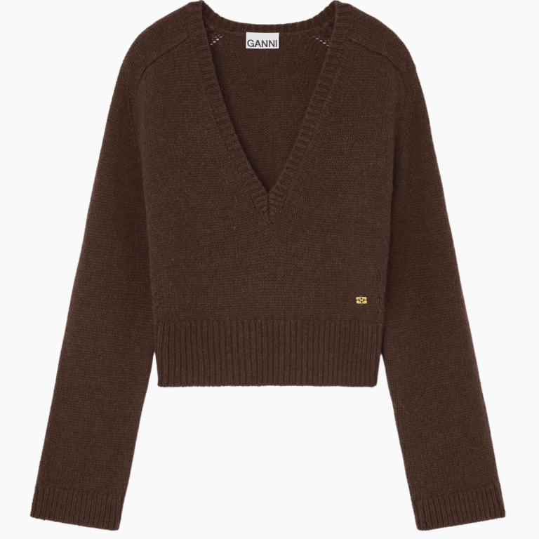 Wool Yak Mix Deep V-neck K2614 - Shaved Chocolate - GANNI - Brun XS