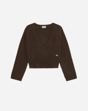 Wool Yak Mix Deep V-neck - Shaved Chocolate