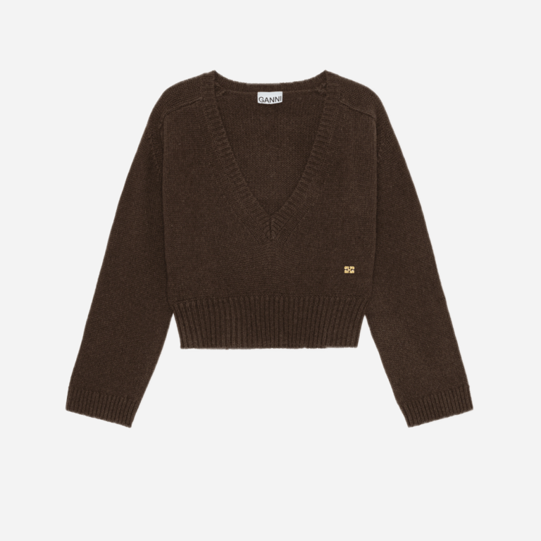 Wool Yak Mix Deep V-neck - Shaved Chocolate