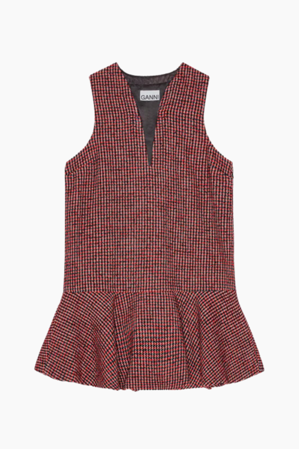 Woollen Check Mini Dress W0032 - Racing Red - GANNI - Tern XS