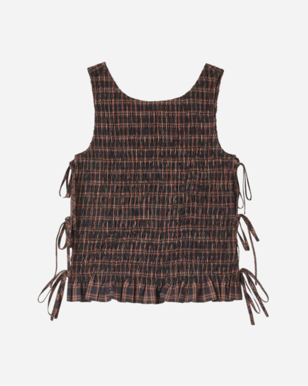 Yarn Dyed Check Smocked Tie String Top